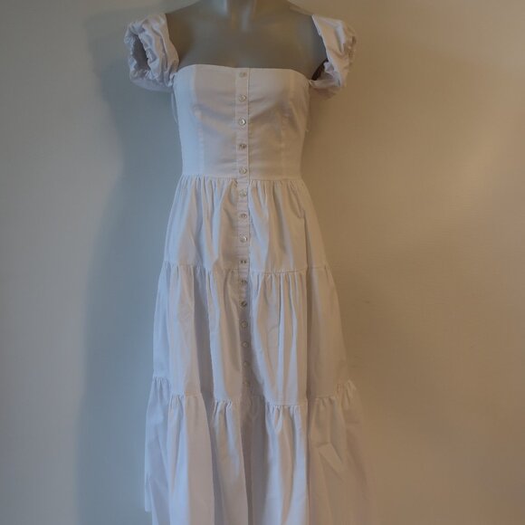 Womens Staud Elio White Off-The-Shoulder Midi Dress 4 - Picture 6 of 16
